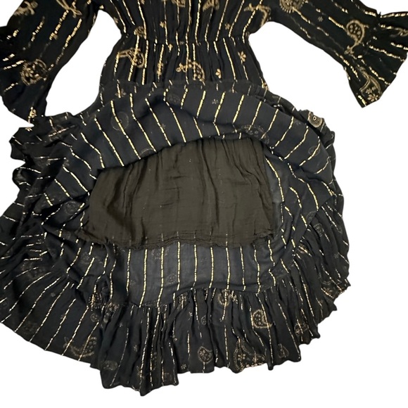 Gorgeous Bohemian Whispy Ruffle Maxi Dress Swarna Greece Black & Gold Size M NEW - Picture 5 of 8